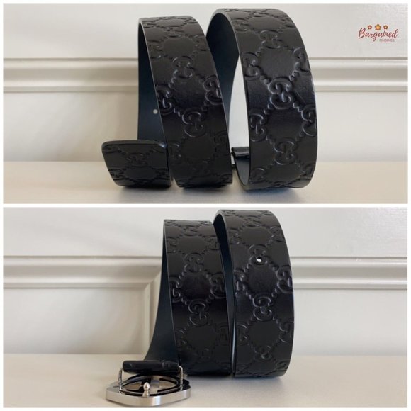 Authentic Gucci Black Monogram Leather Silver Interlocking Square G Belt 100/40 - Picture 8 of 13